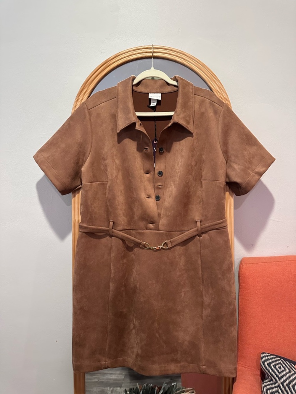 Ava & Viv Brown Short Sleeve Suede Dress with Belt